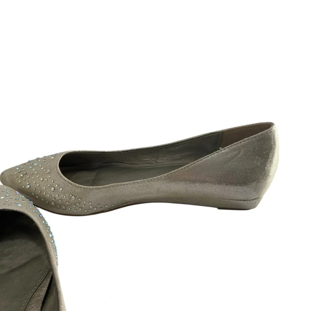 Laundry Metallic Beige Gold Ballet Flats Siver Rhinestones Pointed Toe Party 8.5